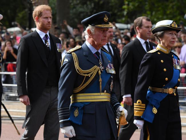 King Charles and Princess Anne have been front and centre as Britain mourns its Queen. Picture: Getty Images.