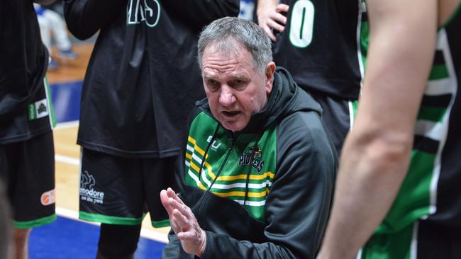 Richard Hill during the Pioneers Premier League basketball grand final loss in 2019. Picture: AAP/Brenton Edwards