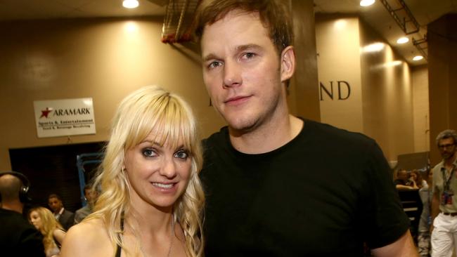 Faris (L) and Chris Pratt at the 2014 iHeartRadio Music Festival. Picture: Christopher Polk / Getty Images.