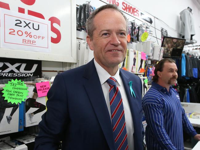 Opposition Leader Bill Shorten on the hustings in Moonee Ponds, Victoria yesterday / Picture: Kym Smith