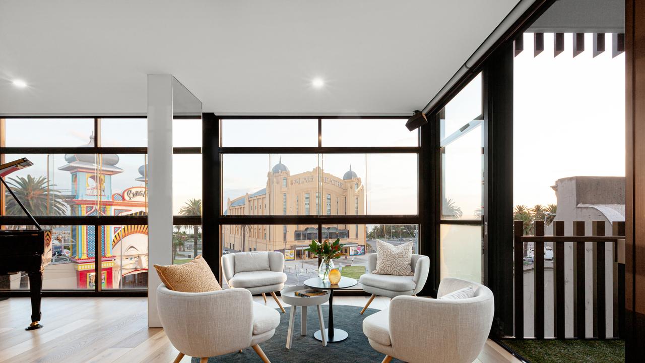 Dine with a view: the living zone overlooks Luna Park and the heritage-listed Palais Theatre.