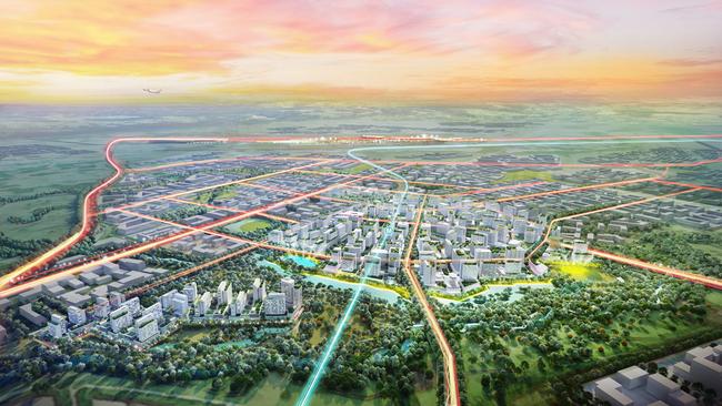 An artist’s impression of the new Bradfield City Centre within the aerotropolis.