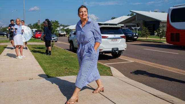 Jenny Morrison joined her husband on the campaign trail as the PM zips around the nation at in a bid to win over voters just days out from the election. Picture: Jason Edwards