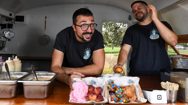 Mr Giannakis and Mr Zapantis with some of their creations. Picture: Penny Stephens