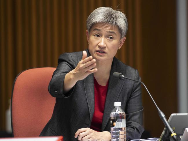 Senior Labor Senator Penny Wong grills the Department of Foreign Affairs over its communication about the scandal. Picture: NCA NewsWire / Gary Ramage