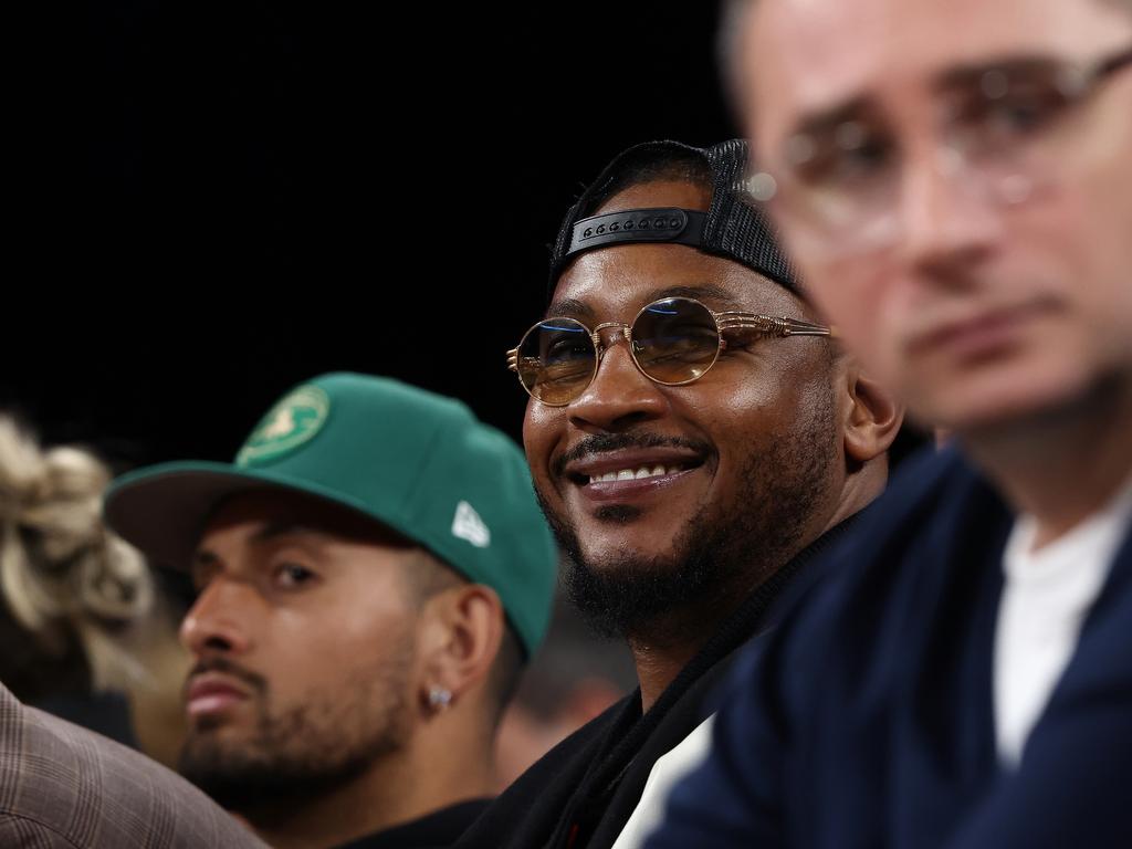 Nick Kyrgios alongside NBA great Carmelo Anthony. Picture: Getty Images