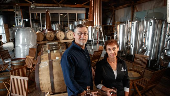 Gareth and Angela Andrews at Fleurieu Distillery, Goolwa. Picture: Matt Turner.