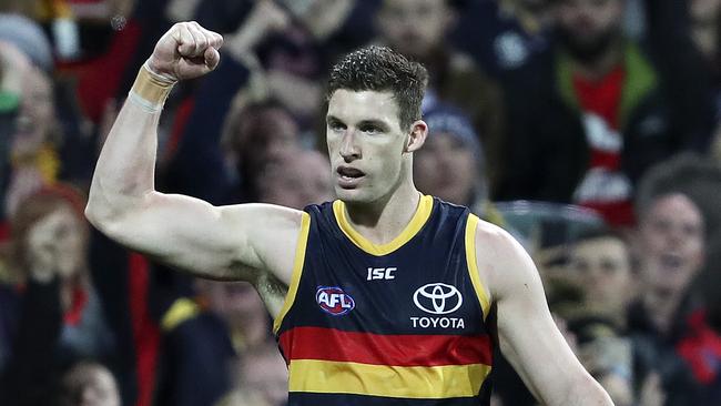 AFL - Round 18 - Adelaide Crows v Essendon at Adelaide Oval. Josh Jenkins celebrates another goal. Picture SARAH REED