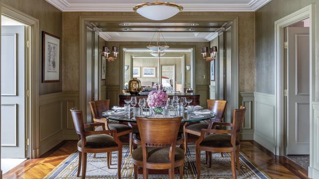 An elegant dining space at the Langham Melbourne’s suite. Picture: supplied.