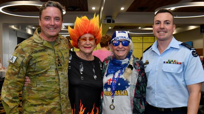 Olympic-themed Legacy Christmas function at the Townsville RSL. Brigadier Dave McCammon and Wing Commander Luke Headley with Lindy Neil and Betty Winters. Picture: Evan Morgan