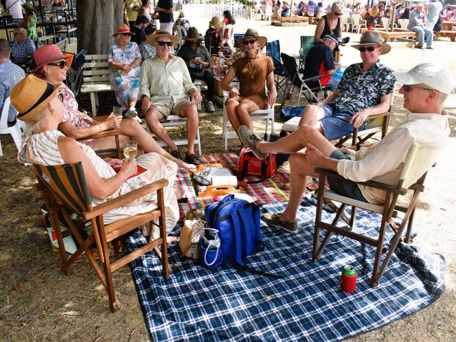 Penny Dunn, Kristin Barnard, Ulf Barnard, Kate, McCombie, Adrian Fitzpatrick and Chris Dunn having an action-packed day at the Ladbrokes Stony Creek Cup on Sunday, March 09, 2025. Picture: Jack Colantuono