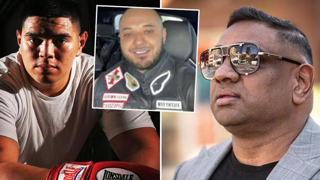 Ex-Hells Angels bikie boss Mustafa Hafizi (pictured inset) has avoided jail time over tax fraud. His co-accused, former NRL player turned professional fighter Willis Meehan (left) and Aaron Wynn, a one-time Westpac bank manager turned Hells Angel bikie (right), have already been sentenced for their roles in the fraud. Pictures: News Corp/Supplied