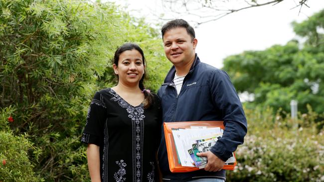 Harish Singh, 36, a construction engineer from Nowra with his partner Nidhi Negi, 32, are both on the Newstart allowance and support the idea of helping with the bushfire rebuild. Picture: Jonathan Ng