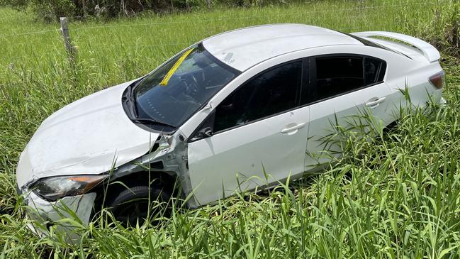 White Mazda written off after veering off Keeleys road, 16 of Jan 2025