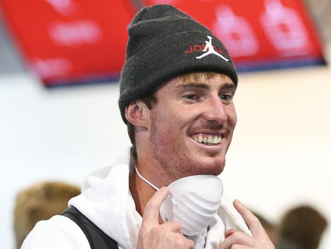 Phoenix goalkeeper Oliver Sail after arriving in Sydney ahead of going into quarantine with the team. Picture: Getty Images