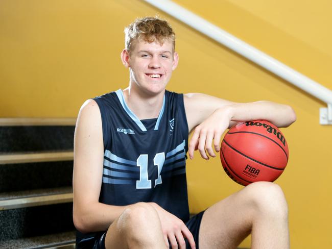 15-year-old Rocco Zikarsky joined the NBA Global Academy this year. At 219 cm, he would be the seventh-tallest player in the NBA. Picture: Steve Pohlner