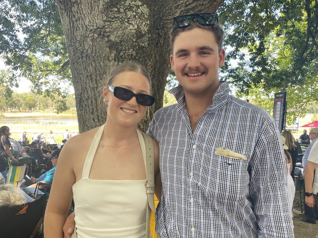 Teaghan and Todd at the 2025 Hanging Rock Races. Picture: Himangi Singh