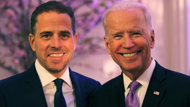 Hunter Biden, left, pictured with his father, Joe Biden. The former US Vice President says he won’t testify in the impeachment trial in exchange for a Republican witness. Picture: Getty