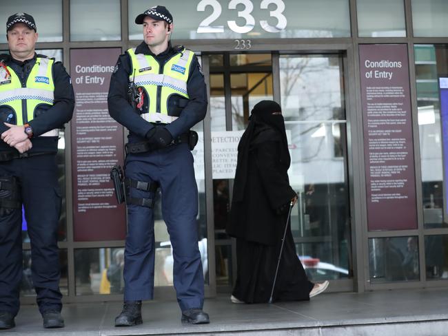 A supporter enters the Melbourne Magistrate Court today. Picture: AAP