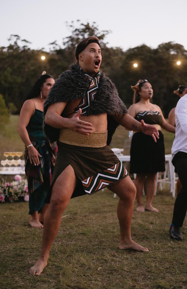 The haka at Monique St Clair and Jesse Bowker's wedding. Picture: Milk and Honey