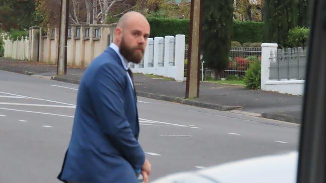 Constable Bradley Moyle leaving the Mount Gambier Magistrate, Courthouse. Picture: Arj Ganesan