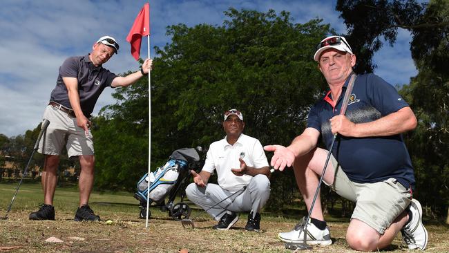 Michael Dymott, Peter Kann and Dale Spriggs say Darebin Council is wrecking the Northcote Public Golf Course. Picture: Josie Hayden