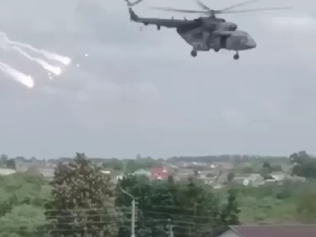 Footage of an attack helicopter in Belgorod, Russia. Picture: Telegram