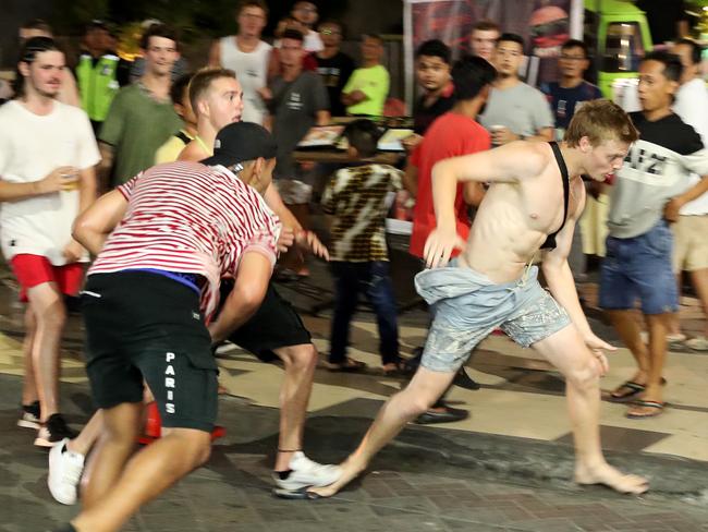 The situation escalated quickly in Kuta during schoolies. Picture: Liam Kidston