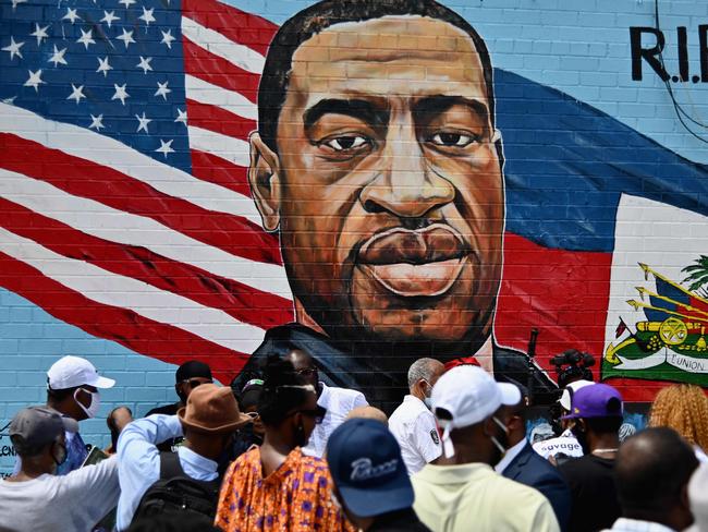 A memorial to George Floyd in New York by artist Kenny Altidor. Picture Angela Weiss / AFP