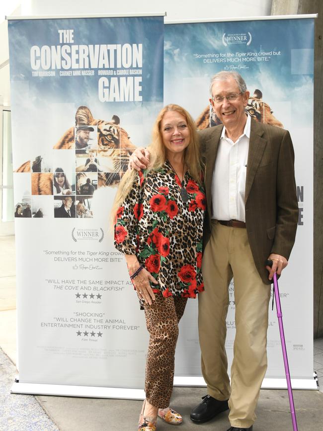 Carole Baskin and Howard Baskin attend the Los Angeles premiere of "The Conservation Game" on August 28, 2021 in Santa Monica, California. (Photo by Araya Doheny/Getty Images for NightFly Entertainment, Ltd.)