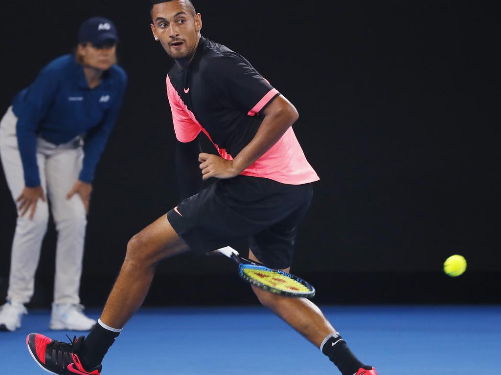 Trademark ‘tweener from Nick Kyrgios. His tournament ended in round 4 Pic: Michael Klein