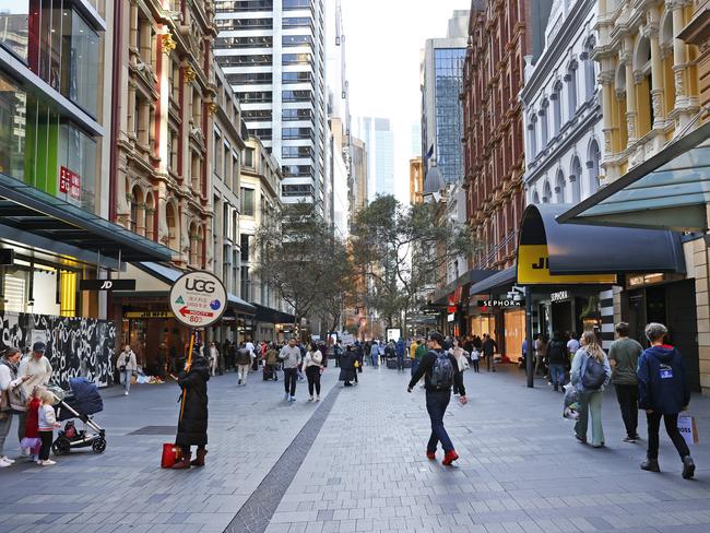 DAILY TELEGRAPH 23RD JULY 2023Pictured is Pitt Street Mall in Sydney without any 2023 Womens World Cup banners promoting the tournament.Picture: Richard Dobson