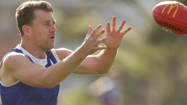 MELBOURNE, AUSTRALIA - MARCH 20: Jack Macrae of the Bulldogs in action during a Western Bulldogs AFL training session at Whitten Oval on March 20, 2024 in Melbourne, Australia. (Photo by Daniel Pockett/Getty Images)