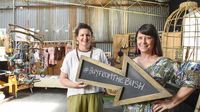 Christmas boost: The hashtag #buyfromthebush has helped set up Hen’s Teeth Trading owners Rebecca Loughridge and Gretchen Thorburn for their Christmas sales. Picture: Dannika Bonser