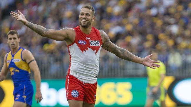 The Lance "Buddy" Franklin show at Perth’s new stadium in the opening round. Picture: AAP Image/Travis Anderson