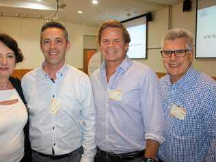 Business council chair Sandy Zubrinich, Anthony Dow of Noosa Council, Brad Williams of RPS and Peter Pallot at the Sunshine Coast Business Council Strategic Direction Discussion 2018 at Ramada Marcoola Resort. Picture: Erle Levey