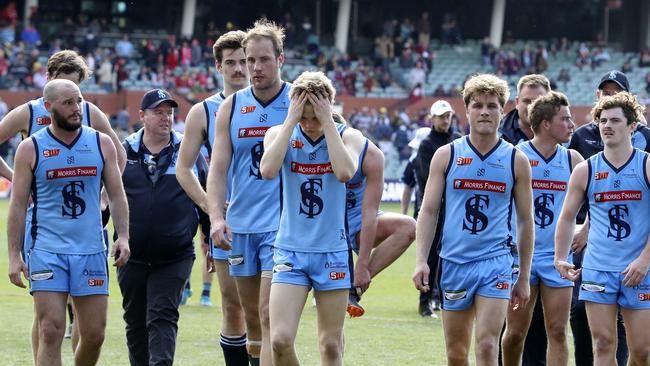 Sturt players walk off Adelaide Oval after losing the first semi-final to North Adelaide in September. Picture: Sarah Reed