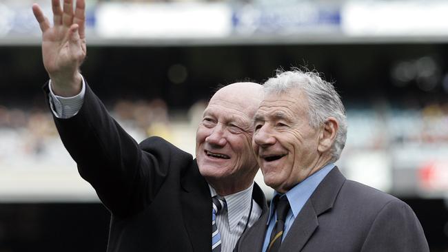 Kevin Bartlett and Tom Hafey during Richmond’s pre-game 100 year celebrations.