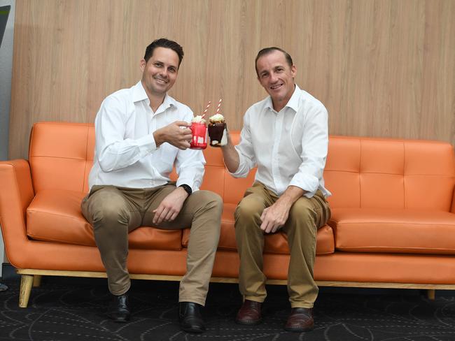 Lismore City mayor Isaac Smith with GM marketing and brands Norco Ben Menzies get ready for Eat the Street in Lismore.