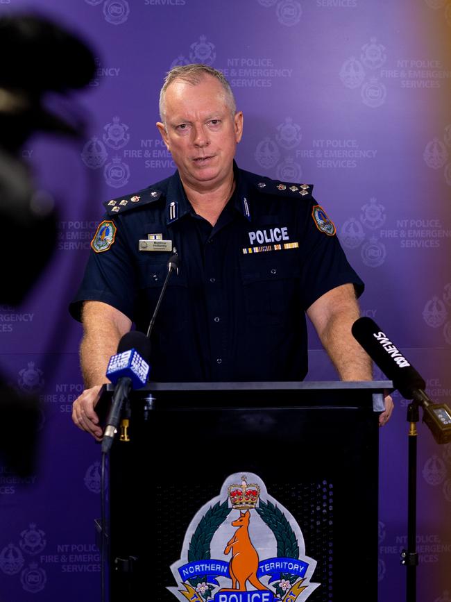 Commander Matthew Hollamby from NT Police gives media an update on the Easter weekend police blitz. Picture: Che Chorley