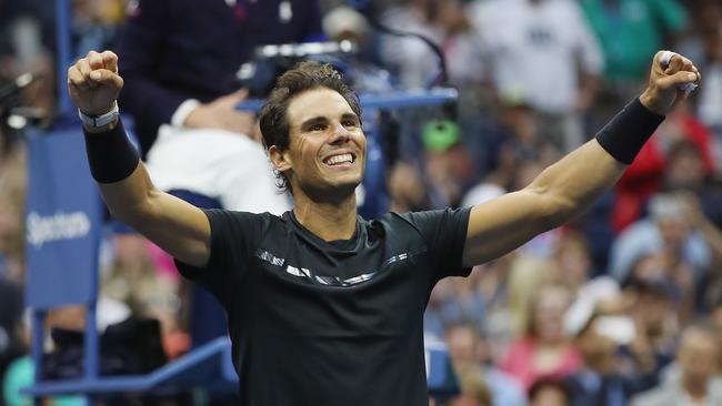 Rafael Nadal celebrates winning the US Open final.