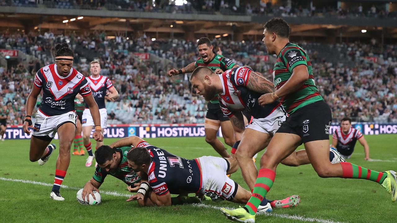 Cody Walker dives over to score a try. Picture: Cameron Spencer/Getty Images