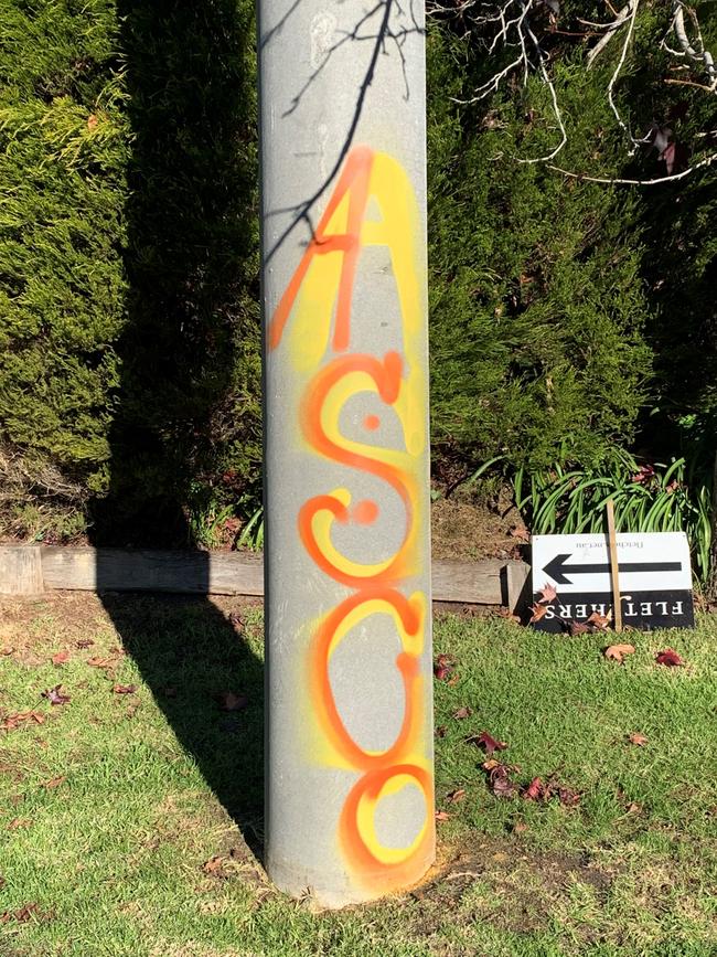 The vandalised power pole in Melview Drive, Ringwood North. Picture: Supplied