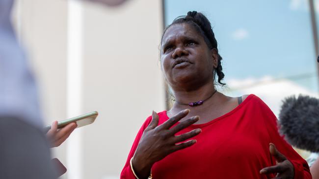 Mother of 15-year-old Layla "Gulum" Leering, Justine Jingles outside the Darwin Local Court during an inquest into her death. Picture: CHE CHORLEY