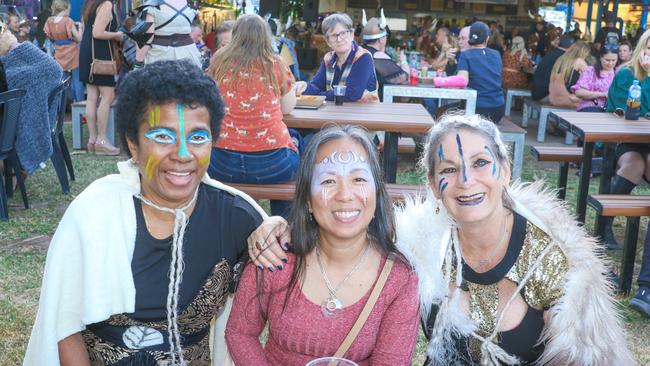 Amelia Kruger, Russel Remonde and Glee Butson at the annual Dinah Beach Yacht Club's Viking Funeral. Picture: Glenn Campbell