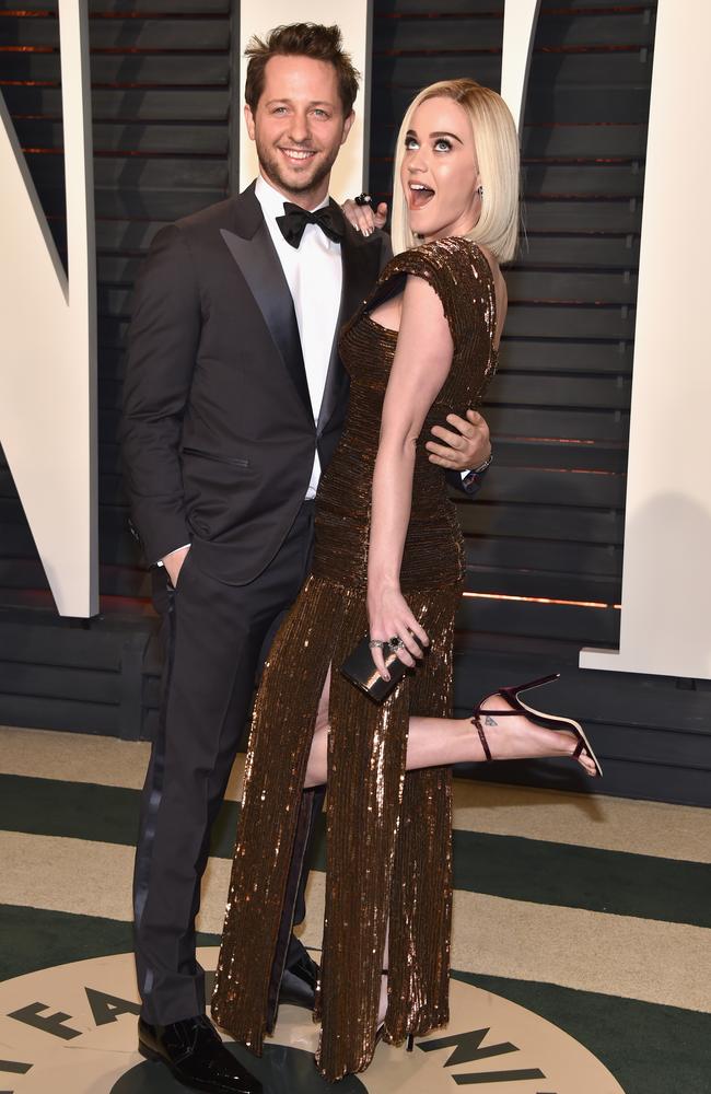 Derek Blasberg and Katy Perry attend the 2017 Vanity Fair Oscar Party hosted by Graydon Carter at Wallis Annenberg Center for the Performing Arts on February 26, 2017 in Beverly Hills, California. Picture: Getty