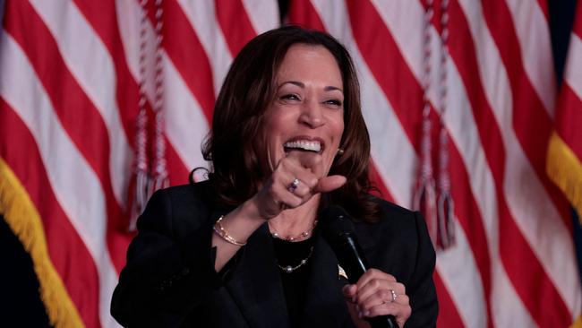 US Vice President Kamala Harris speaks at a political event at the Air Zoo Aerospace and Science Museum in Kalamazoo, Michigan, on July 17.