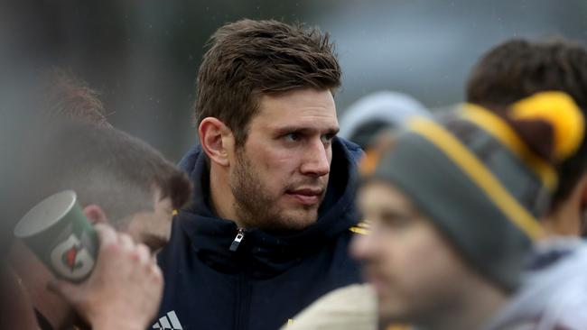 Grant Birchall of Box Hill played the first half but did not return in the second during the VFL match between Box Hill and Sandringham played at Box Hill on Saturday 22nd June, 2019.