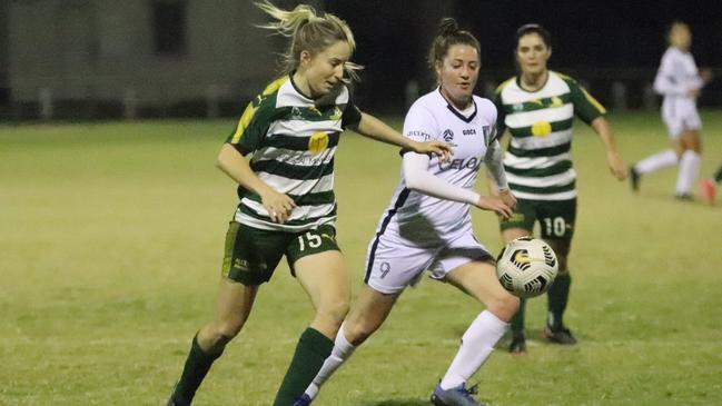 Western Pride player April Gleeson playing against Brisbane City in the National Premier Leagues match at the Briggs Road Sporting Complex. Picture: Christina Moran