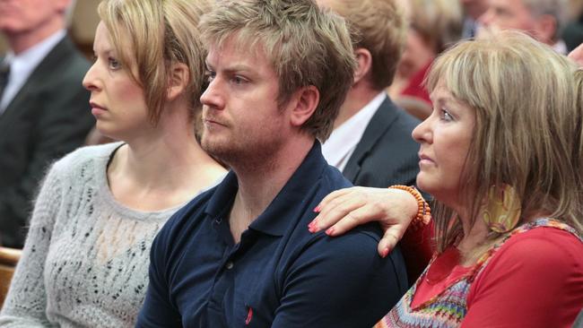 Angela Vaskin (right), with Josh's brother Nick and Lisa Gray, during a memorial service for Bali bombing victims in Adelaide.